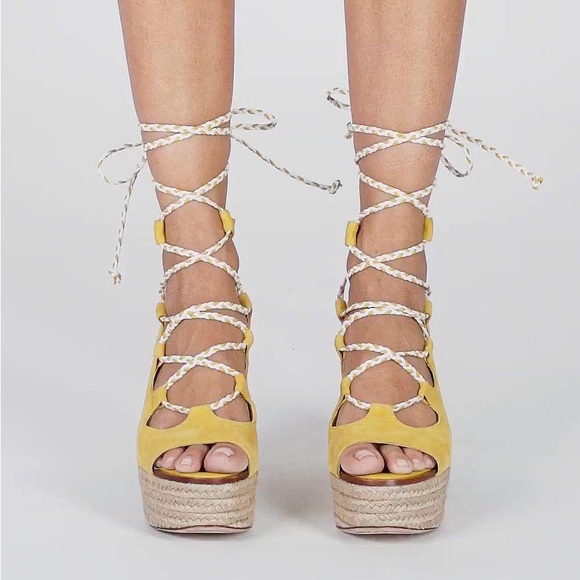 Tory Burch Positano Lace-Up Platform Espadrille Sandal Shoe Suede - Picture 3 of 10